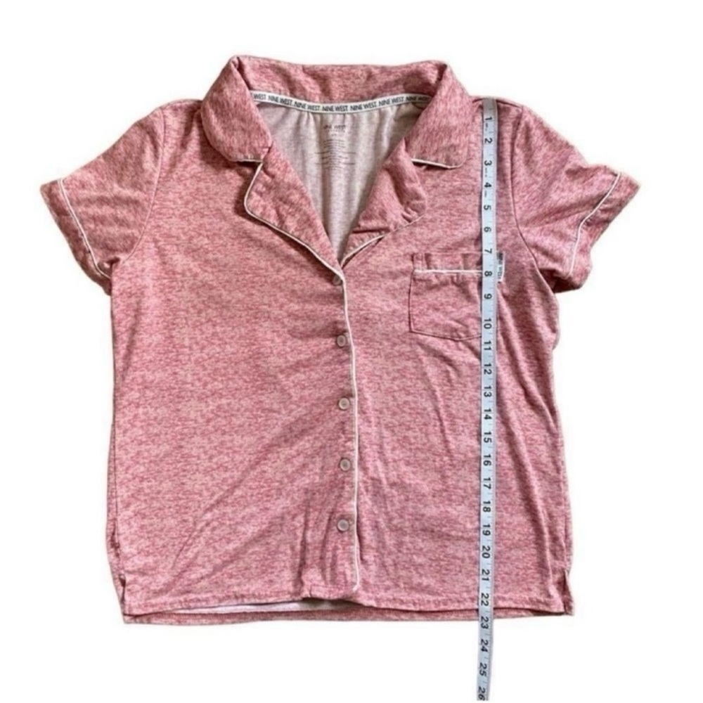 Nine West Sleepwear Pink & White Trim Button Down Short Sleeve Top Sz Large - Picture 9 of 10